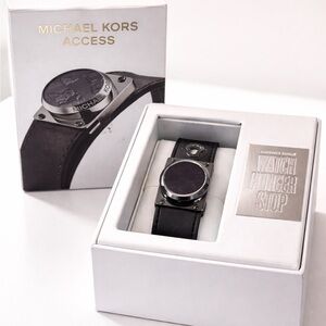 Michael Kors Silver and Black Leather Watch
